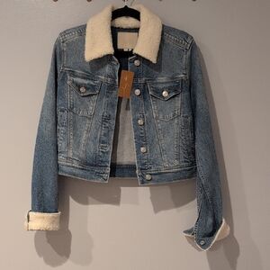 PAIGE Denim Jacket with White Sherpa Collar